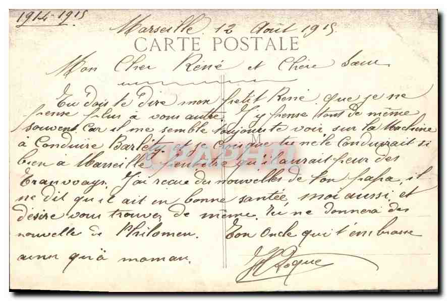 CPA Marseille Fontaine Estrangin  — Verso