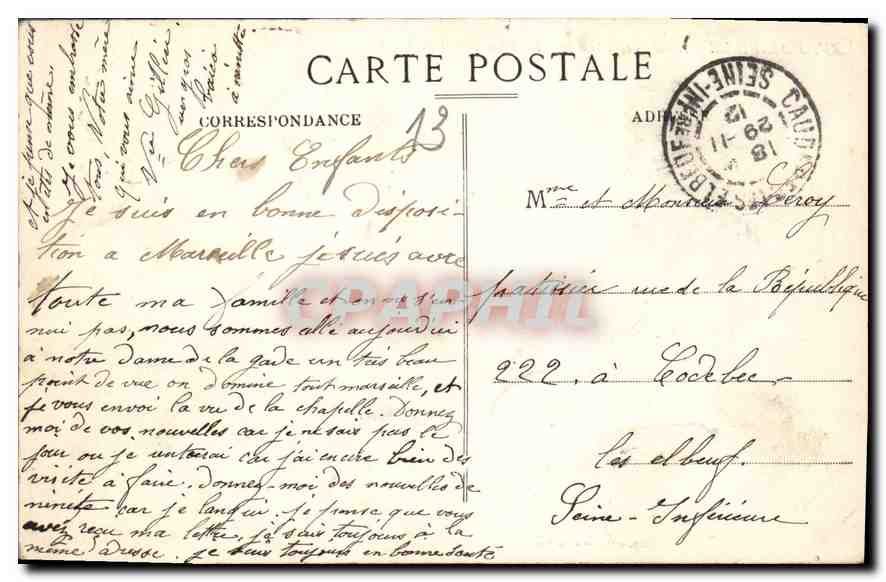 CPA Marseille N D de la Garde la Basilique et la Vigie  — Rückseite