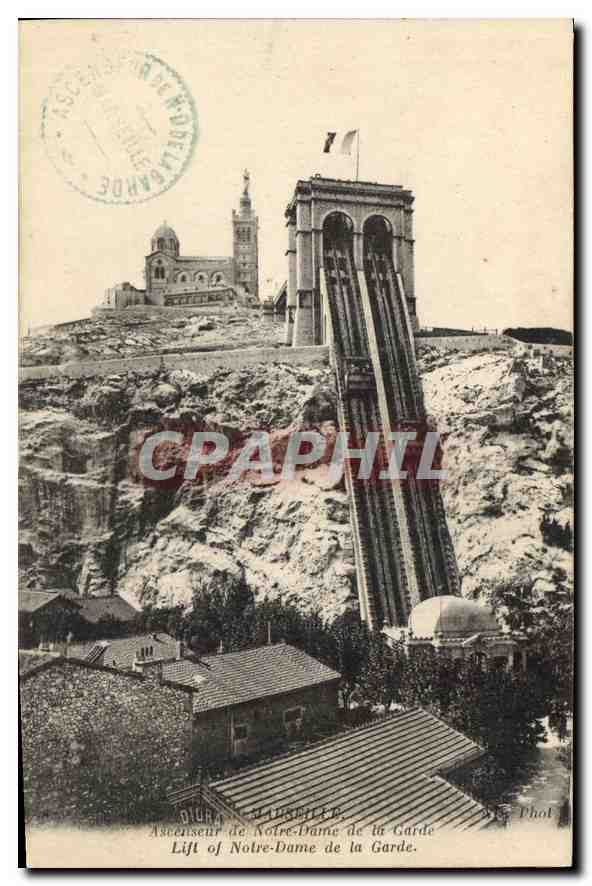CPA Marseille Ascenseur de Notre Dame de la Garde 