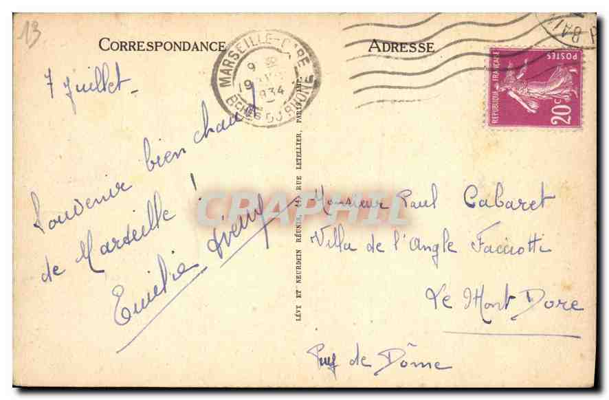 CPA Marseille la Corniche  — Verso