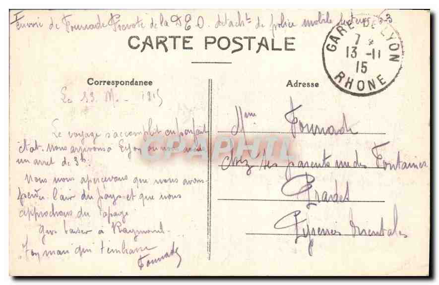 CPA Lyon Place Bellecour et Coteau de Fourviere  — Verso
