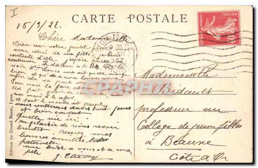 CPA Lyon la place Bellecour et le Coteau de Fourviere  — Verso
