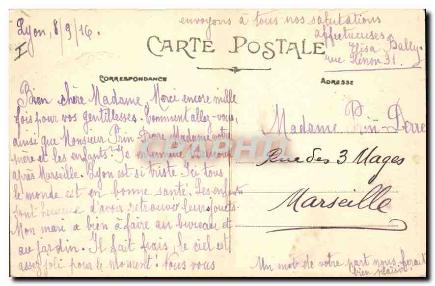 CPA Lyon place Bellecour statue de Louis XIV  — Verso