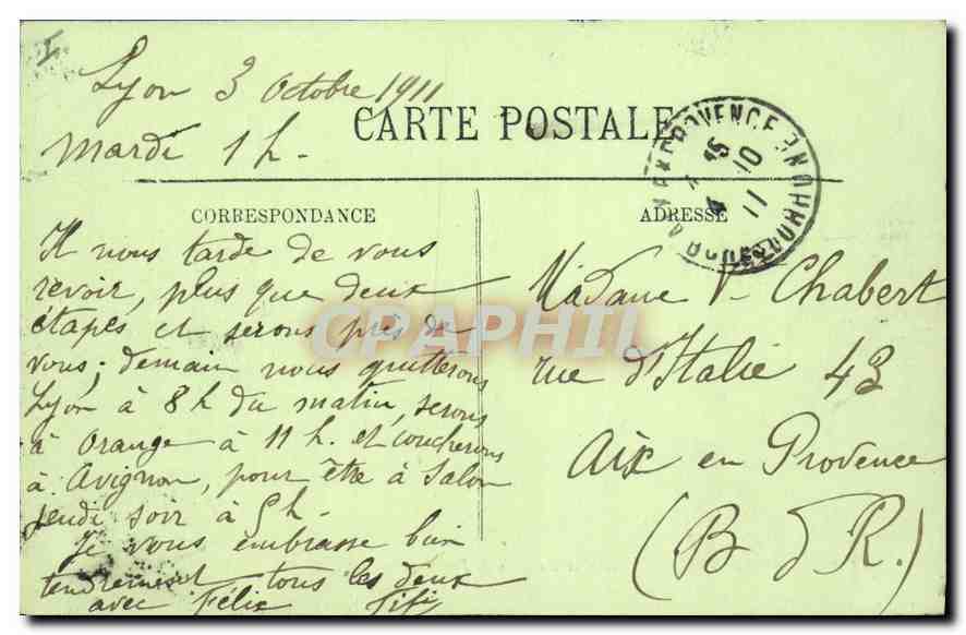 CPA Lyon la place Bellecour et le Coteau de Fourviere  — Verso