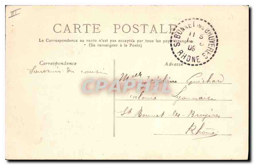 CPA Lyon Fontaine de la Place Guichard  — Verso