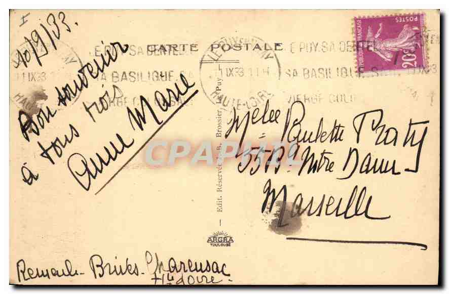 CPA Le Puy en Velay fontaine des Tables XV siecle  — Rückseite