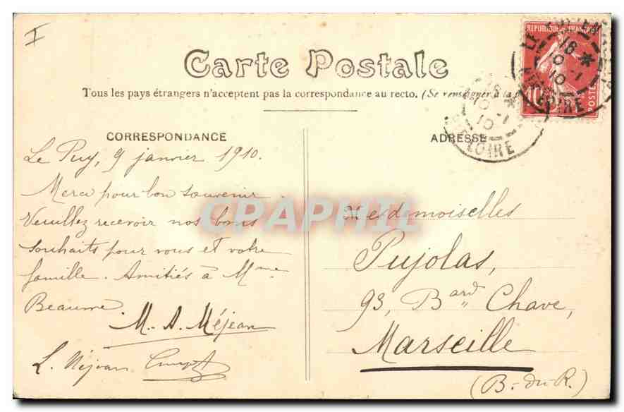 CPA Le Puy Loire Le Mont Corneille et N D de France  — Verso