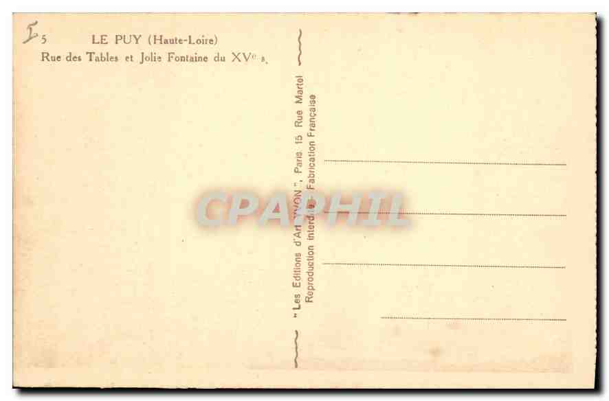 CPA Le Puy Houte Loire Rue des Tables et Jolie Fontaine  — Rückseite
