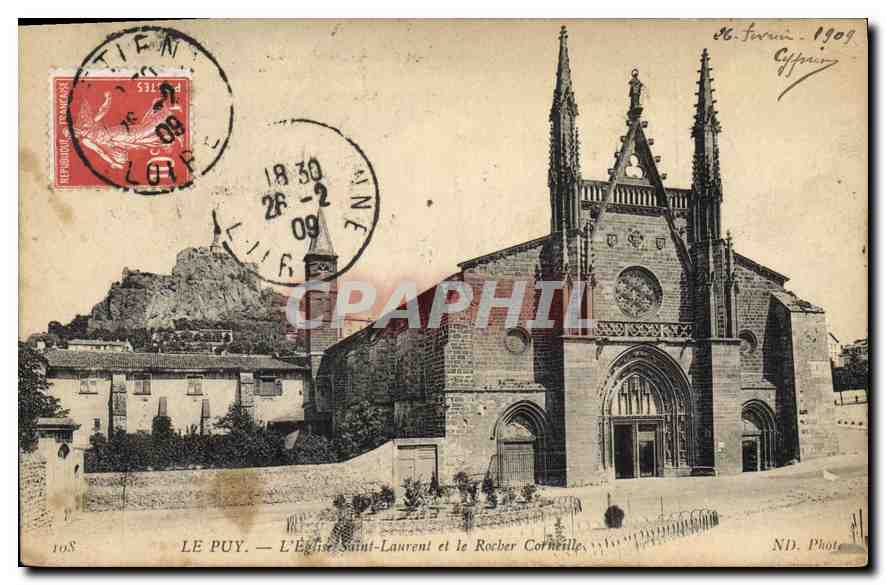 Le Puy — L'Église Saint-Laurent et le Rocher Cornette — ND. Photo