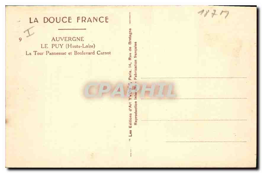 Le Puy (Haute-Loire) — La Tour Pannessac et Boulevard Carnot — Éditions d'Art YXCN, Paris — Reverso
