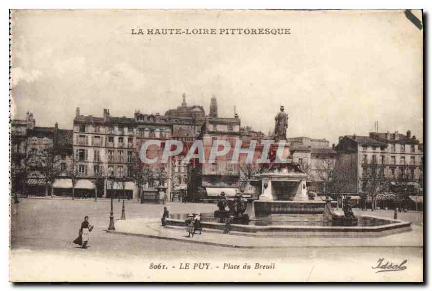 Le Puy - Place du Breuil — vue pittoresque avec fontaine et statue — éditeur Idsal, n° 8061