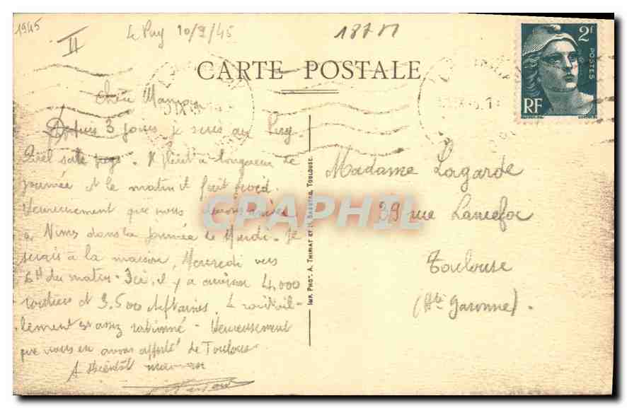 Le Puy — Le Théâtre et la Place du Breuil — Édition Rives-Papes, Le Puy — Verso
