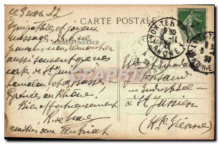 CPA Lyon Palais de la Bourse  — Verso