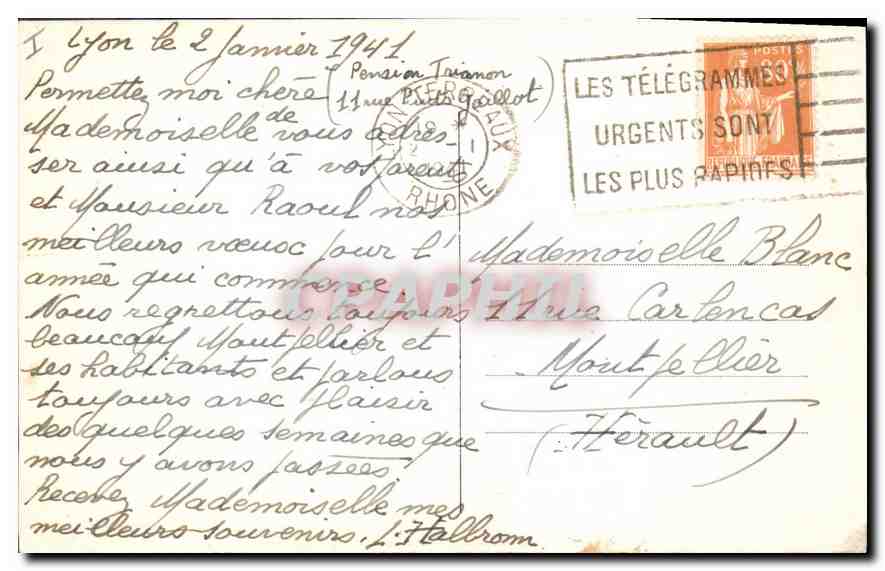 CPA Lyon Place Bellecour et le coteau de Fourviere  — Verso