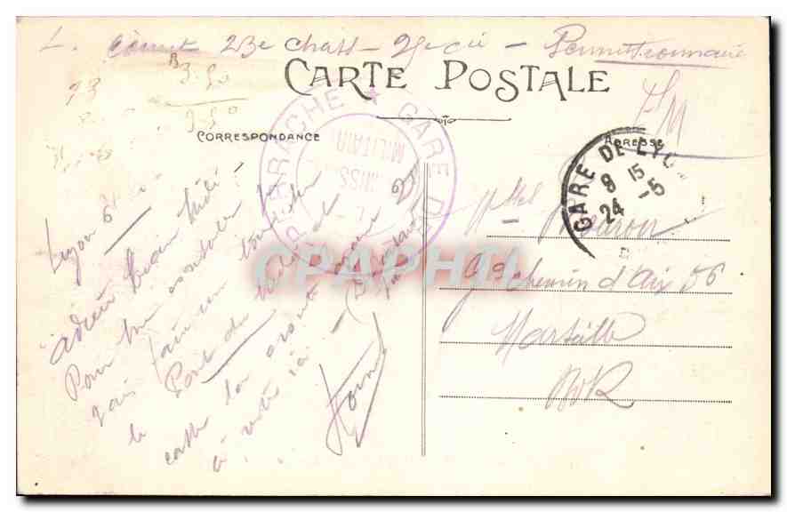 CPA Lyon Place Bellecour et Coteau de Fourviere  — Verso