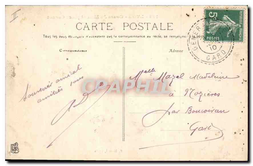 CPA Lyon Cours du Midi et place Carnot Tramways — Verso
