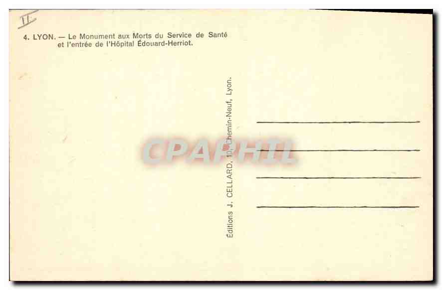 CPA Lyon Le Monumentaux Morts du Service de Sante et l'entree de l'Hopital Edouard Herriot  — Verso