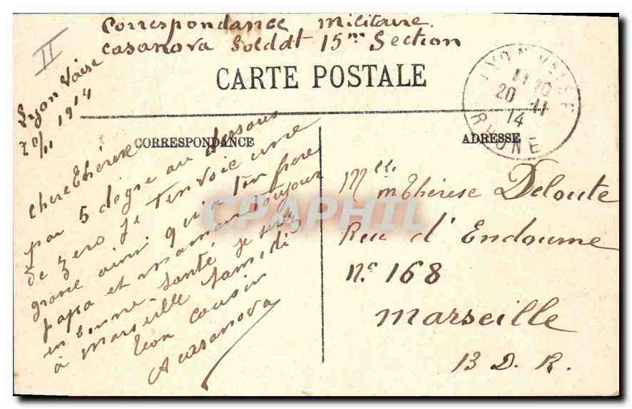 CPA Lyon Avenue et Place Jules Ferry  — Verso