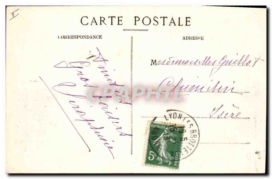 CPA Lyon Place Carnot Gare de Perrache et Hotel Terminus  — Verso