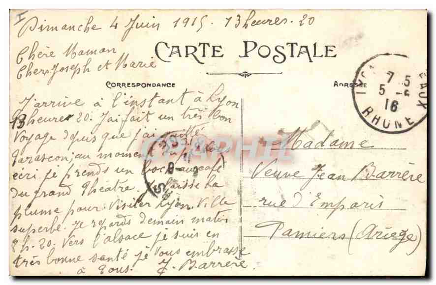 CPA Lyon Place Carnot Gare de Perrache et Hotel Terminus  — Verso