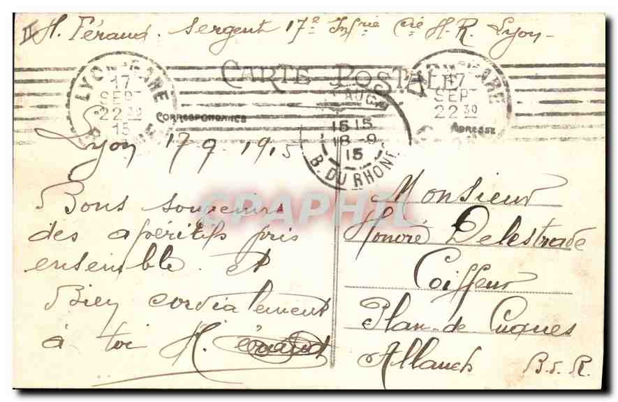 CPA Lyon La Bourse et Rue de la Republique Tramways — Verso