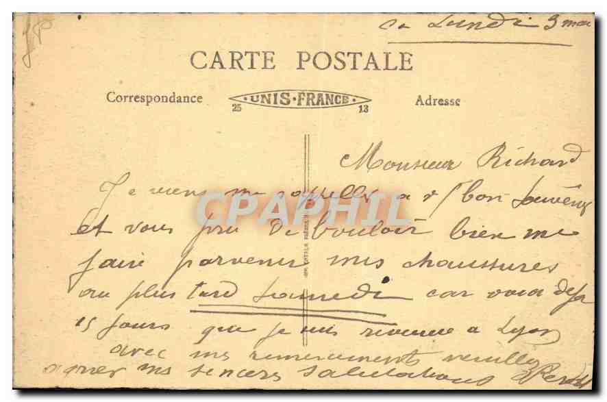 CPA Lyon Place Bellecour  — Verso