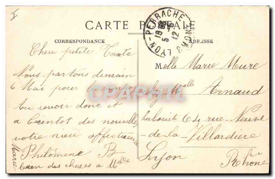 CPA Lyon Place Carnot Gare de Perrache et Hotel Terminus  — Rückseite