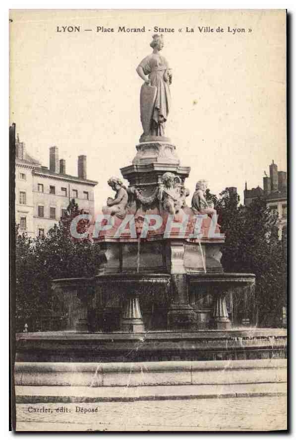 CPA Lyon place Morand Statue La Ville de Lyon 