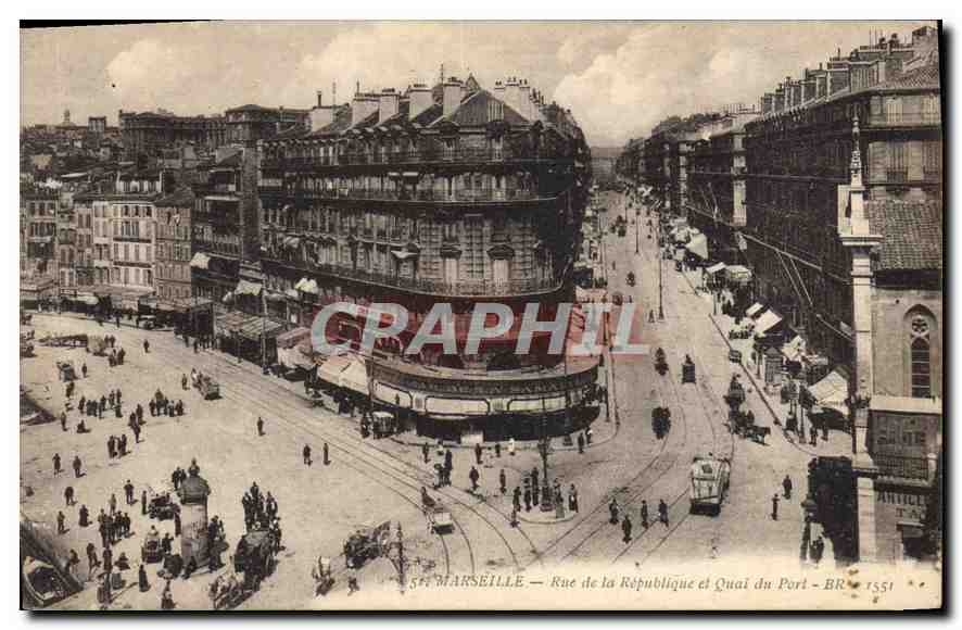 CPA Marseille Rue de la Republique et Quai du Port 