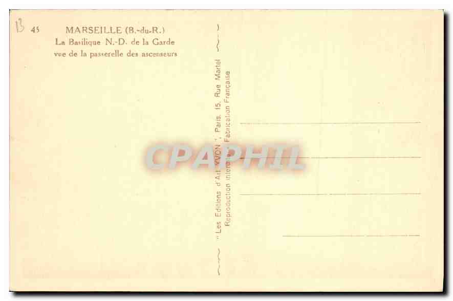 CPA Marseille B du R La Basilique N D de la Garde  — Rückseite