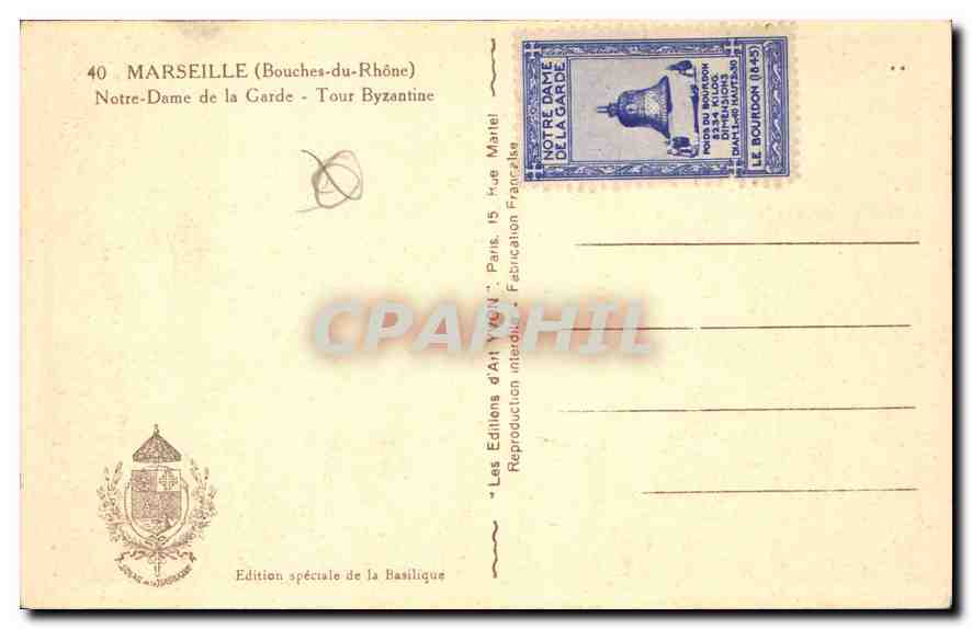 CPA Marseille Bouches du Rhone Notre Dame de la Garde  — Rückseite