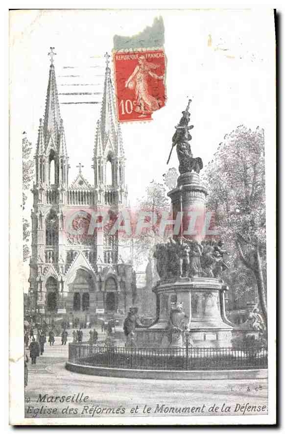 Marseille — Église des Réformés et le Monument de la Défense — éditeur L.V. & Cie