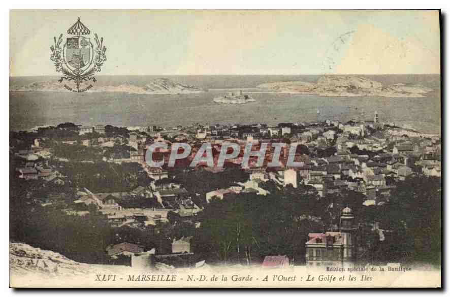 CPA Marseille Notre Dame de la Garde A l'Ouest Le Golfe et les Iles 