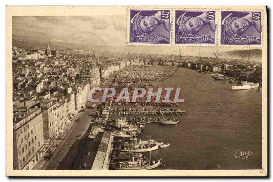 CPA Marseille Le Vieux Port vu du Pont Transbordeur 