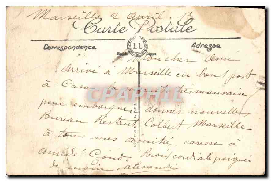 CPA Marseille L'Arc de Triomphe eleve aux Gloires de la Republique  — Rückseite