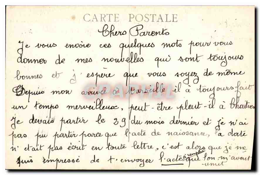 CPA Marseille La Corniche  — Verso