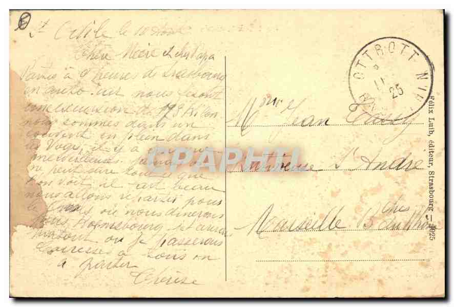 CPA Mont Sainte Odile  — Verso