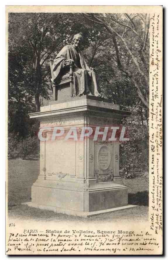 CPA Paris Statue de Voltaire Square Monge 