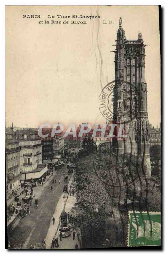 CPA Paris La Tour St Jacques et la Rue de Rivoli 