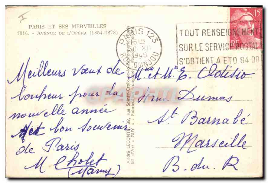 CPA Paris et ses Merveilles Avenue de L'Opera  — Rückseite