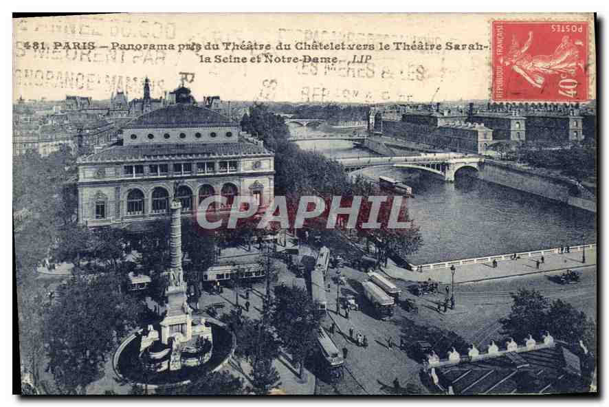 CPA Paris Panorama pris du Theatre du Chatelet vers le Theatre Sarah la Seine et Notre Dame 