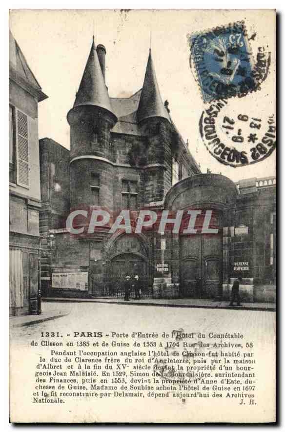 CPA Paris Porte d'Entree de l'Hotel du Connetable de Clason 