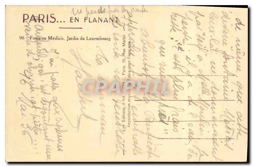 CPA Fontaine Medicis Jardin du Luxembourg  — Rückseite