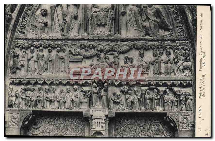 CPA Paris Notre Dame Facade Tympan du Portail de Droite 