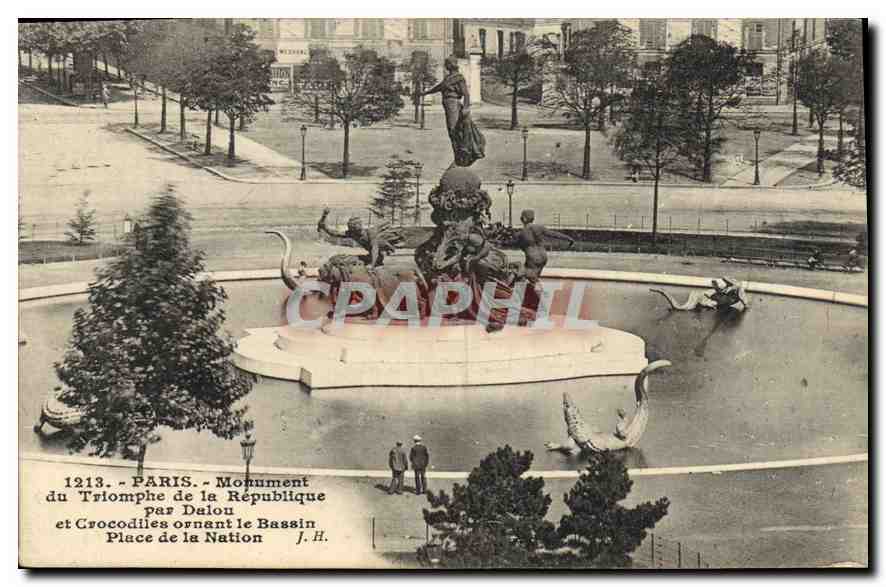 CPA Paris Monument du Triomphe de la Republique par Dalou et Crocodiles ornant le Bassin Place de la