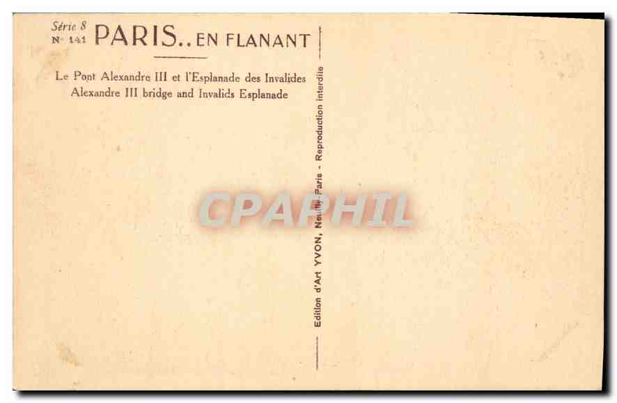 CPA Paris Le Pont Alexandre III et l'Esplanade des Invalides  — Rückseite