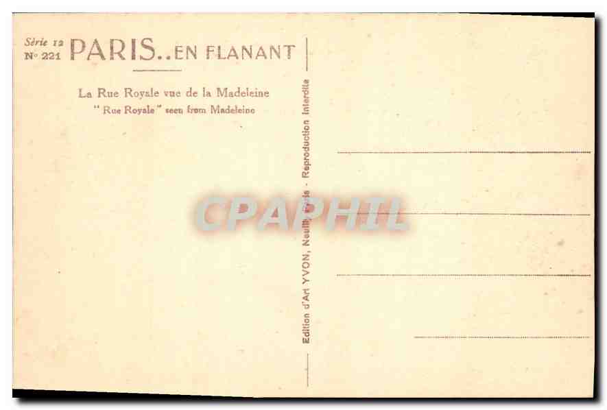 CPA Paris La rue Royale vue de la Madeleine  — Rückseite