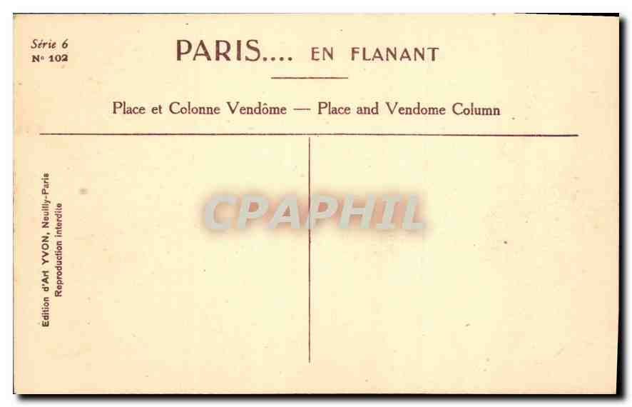 CPA Paris Place et Colonne Vendome  — Rückseite