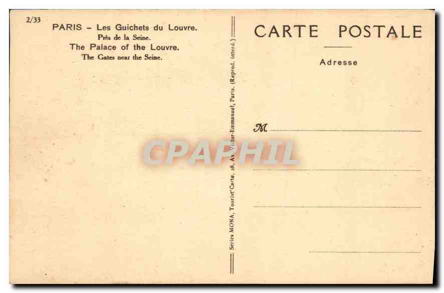CPA Paris Les Guichets du Louvre Pres de la Seine  — Rückseite