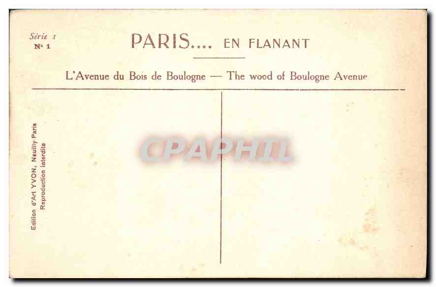 CPA Paris L'Avenue du Bois de Boulogne  — Rückseite